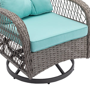 English Elm 3 Pieces Outdoor Swivel Rocker Patio Chairs Set with 360° Recline, Thick Cushions & Tempered Table Blue W640142359