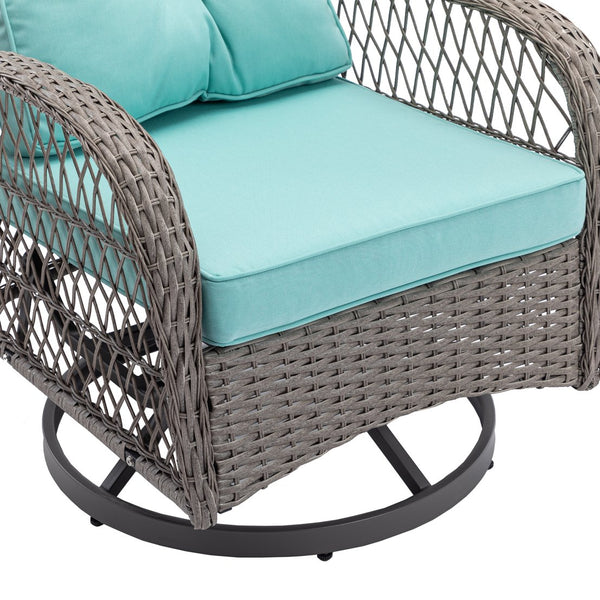 English Elm 3 Pieces Outdoor Swivel Rocker Patio Chairs Set with 360° Recline, Thick Cushions & Tempered Table Blue W640142359