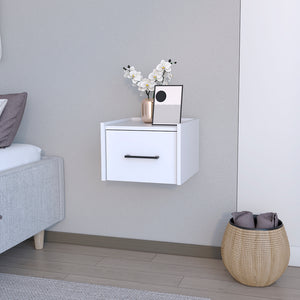 English Elm Floating Nightstand Calion Wall-Mounted White Drawer Nightstand Space-Saving Engineered Wood 17x16x5 B092142858