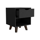 Carleen Black Nightstand with Generous Display Shelf & Roomy Drawer - Elegant Wooden Design - 14.56