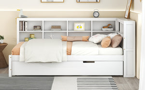 English Elm Wooden Twin Daybed with Storage Drawers Usb Charging Shelf and Pine Frame N733S347509K