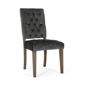 English Elm Dining Chairs Set of 2 Button Tufted Upholstered Seats with Weathered Wood Legs 72611.00NVLT