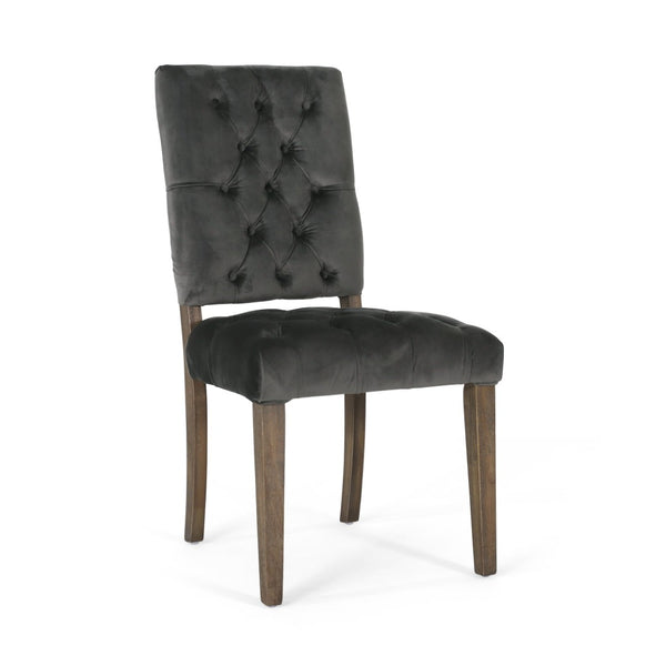 English Elm Dining Chairs Set of 2 Button Tufted Upholstered Seats with Weathered Wood Legs 72611.00NVLT