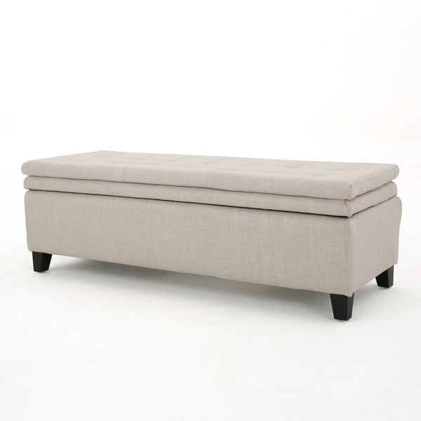 English Elm Christopher Knight Home® - PENROSE Linen Storage Ottoman Bench Ivory White with Birch Legs, Hidden Interior Storage & Versatile Seating 67219.00
