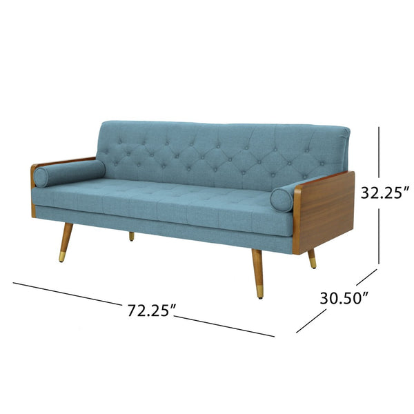 English Elm Aidan Tufted Fabric Sofa with Diamond Stitching and Gold Tipped Rubberwood Legs Blue 61688.00BLU