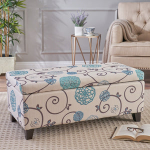 English Elm Storage Ottoman Upholstered Bench with Hidden Compartment for Living Room Seating 67218.00WBLU