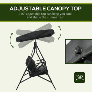 English Elm 3-Seat Patio Swing Chair with 660lb Capacity, Padded Cushion, 3 Pillows & Adjustable 140° Canopy Black W2225142468