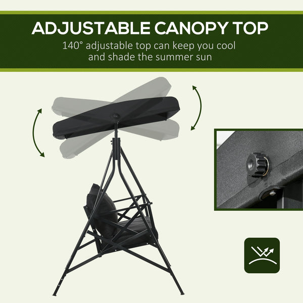 English Elm 3-Seat Patio Swing Chair with 660lb Capacity, Padded Cushion, 3 Pillows & Adjustable 140° Canopy Black W2225142468