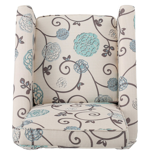 English Elm Christopher Knight Home® - Floral Upholstered Push Back Chair with Lumbar Support and Soft Armrests in White & Blue for Cozy Elegance 52422.00FWBLU