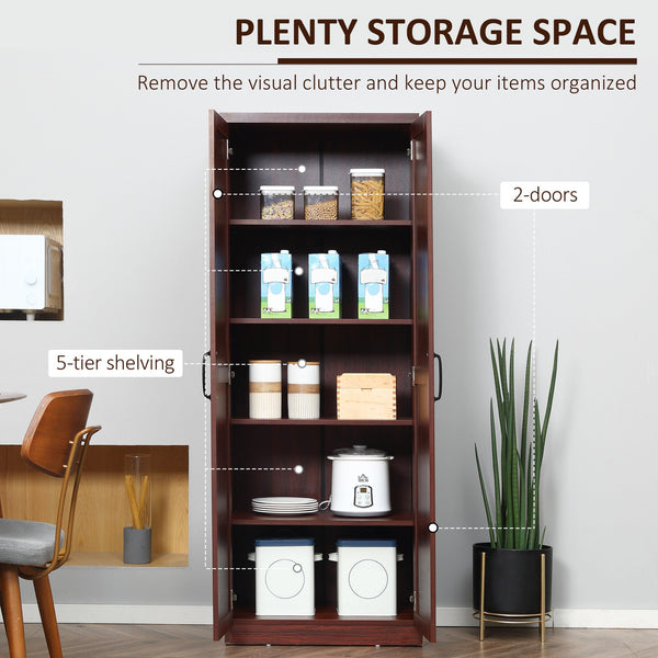 English Elm 63" 2-Door Kitchen Pantry Cabinet with 5-Tier Shelves, Adjustable Shelves, Anti-Tip Strap, Espresso Finish W2225142657