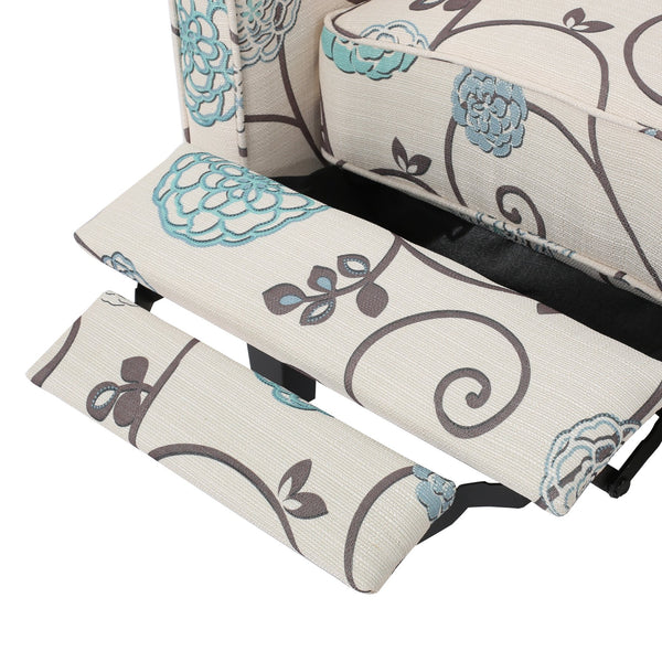 English Elm Christopher Knight Home® - Floral Upholstered Push Back Chair with Lumbar Support and Soft Armrests in White & Blue for Cozy Elegance 52422.00FWBLU