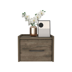 English Elm Floating Nightstand Calion Wall-Mounted Dark Brown with Drawer, Space-Saving Modern Bedroom Storage B092142806