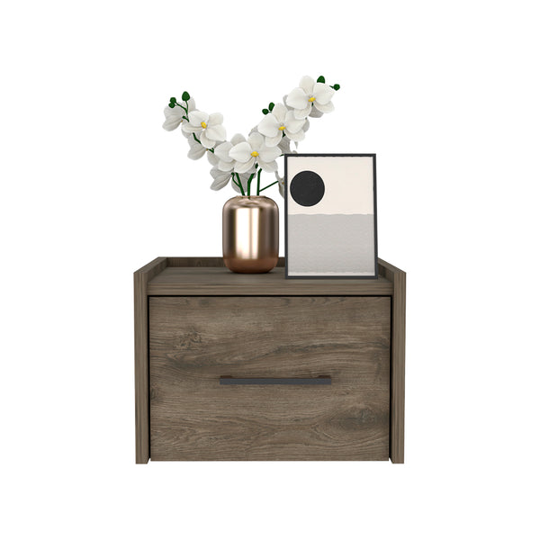 English Elm Floating Nightstand Calion Wall-Mounted Dark Brown with Drawer, Space-Saving Modern Bedroom Storage B092142806