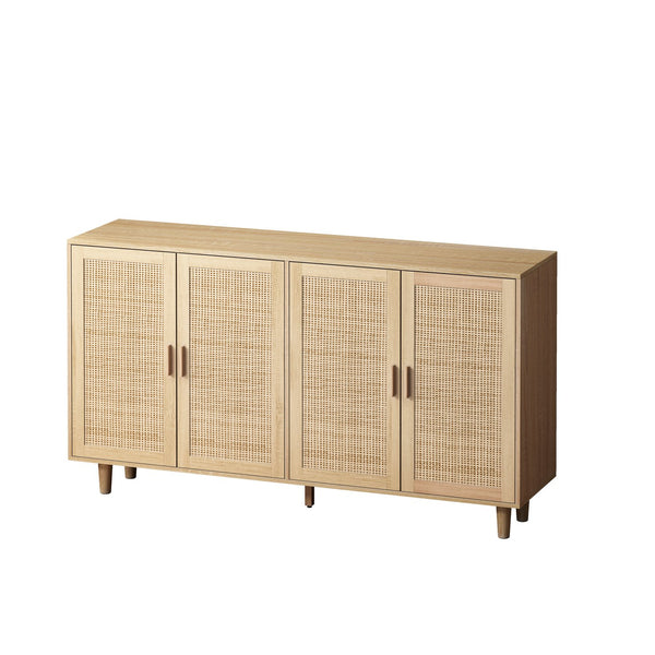 English Elm 62.20"Elegant Rattan 4-Door Storage Cabinet with Solid Wood Legs, 110lb Top, Stylish Organization W757133282