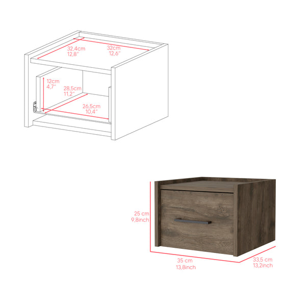English Elm Floating Nightstand Calion Wall-Mounted Dark Brown with Drawer, Space-Saving Modern Bedroom Storage B092142806