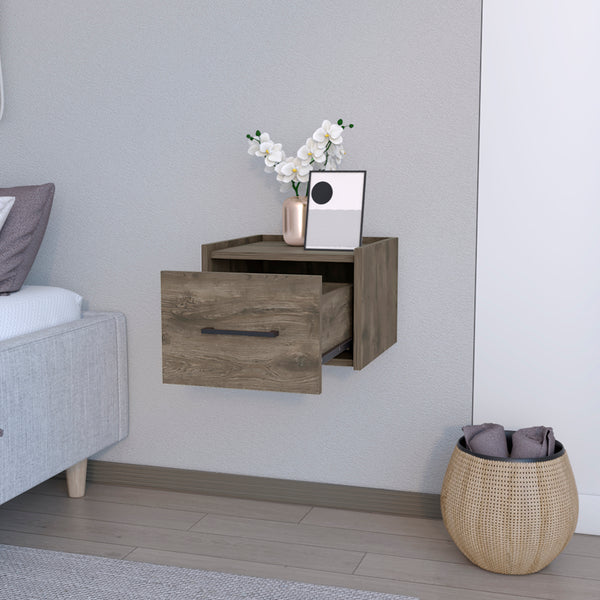 English Elm Floating Nightstand Calion Wall-Mounted Dark Brown with Drawer, Space-Saving Modern Bedroom Storage B092142806