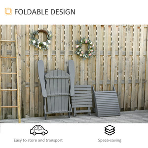 English Elm 3-Piece Folding Adirondack set with Ottoman & Side Table, Rustic Gray Wood, High-Back Comfort for Patio W2225142506