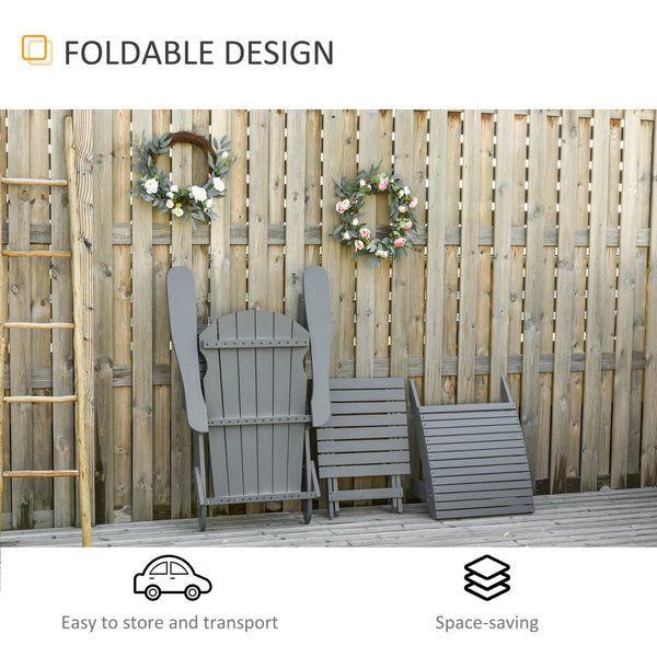 English Elm 3-Piece Folding Adirondack set with Ottoman & Side Table, Rustic Gray Wood, High-Back Comfort for Patio W2225142506