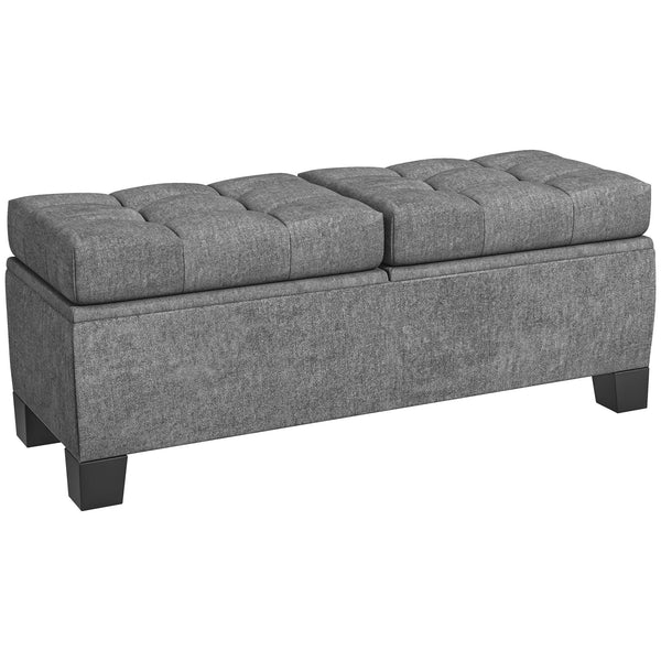 English Elm 46" Tufted Storage Ottoman Bench with Steel Frame, Linen Upholstered End-of-Bed Seating with Safety Hinges, Gray (46.75" x 16.5") W2225142646