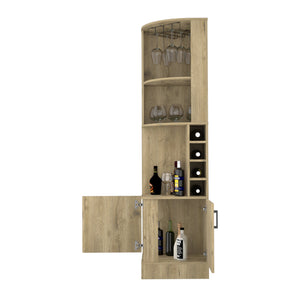 English Elm Corner Bar Cabinet Papprika Aged Oak Beige – Corner Liquor Storage with 8 Cubbies, Display Shelf, Compact Stylish Organizer B092142790