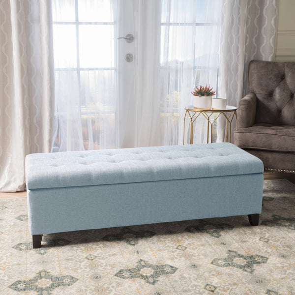 English Elm Christopher Knight Home® - Upholstered Storage Ottoman Bench with Flip-Top Compartment for Extra Seating, Footrest, Durable Elegance Light Blue 68087.00LSKY