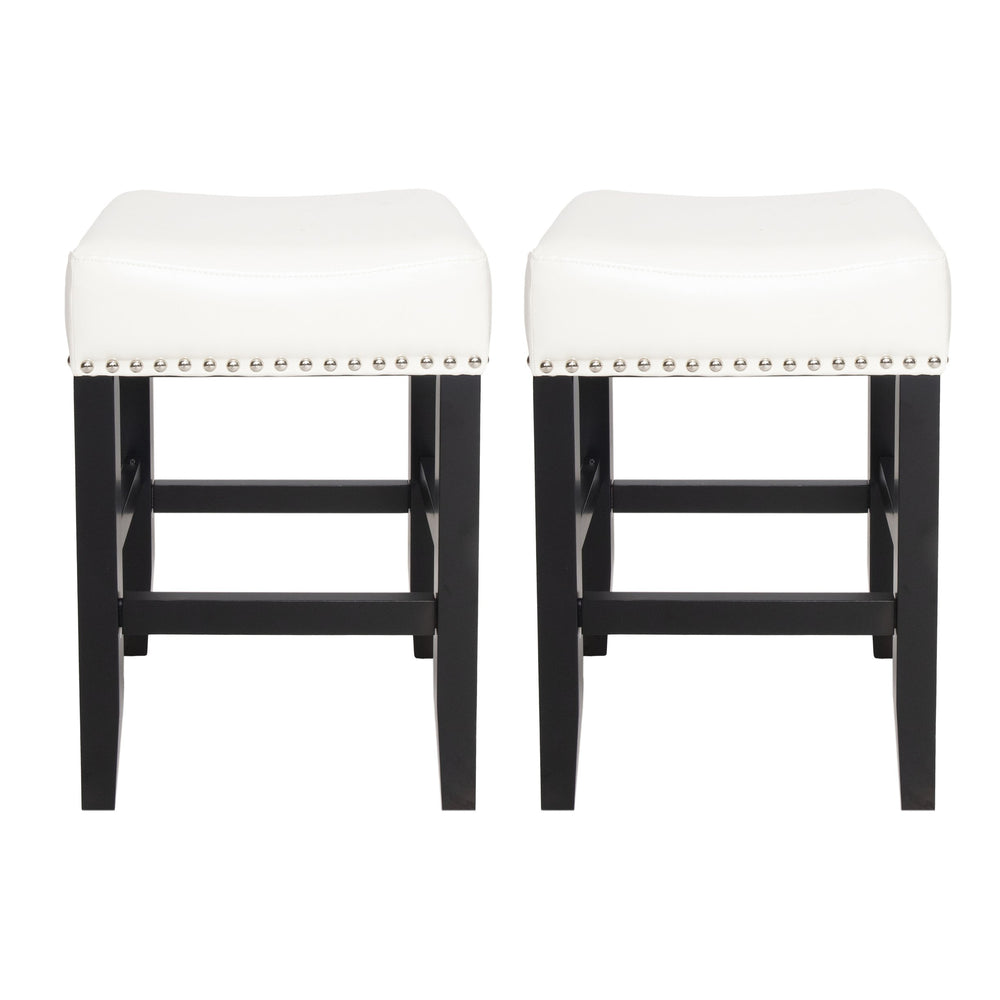 English Elm Christopher Knight Home® - 26-inch Backless Ivory Leather Counter Stool Set of 2 — Modern Bonded Leather, Bronze Hardwood Legs, 300 lb Capacity 74493.00IVR