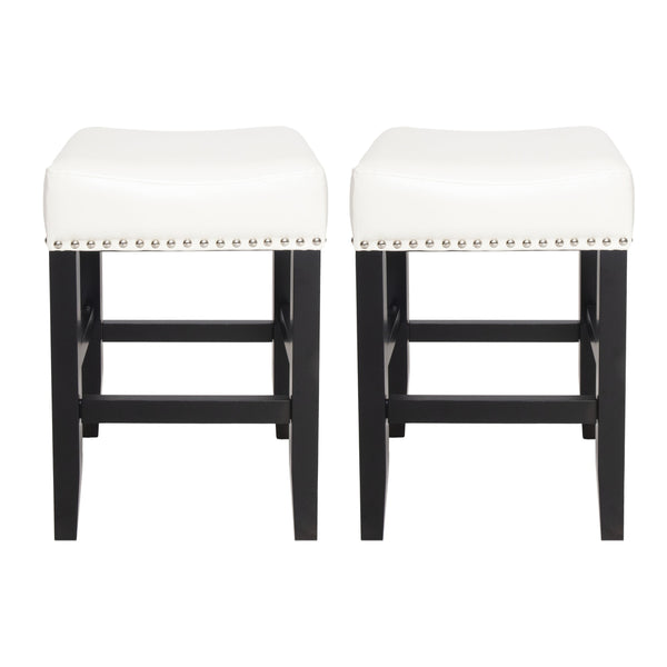 English Elm Christopher Knight Home® - 26-inch Backless Ivory Leather Counter Stool Set of 2 — Modern Bonded Leather, Bronze Hardwood Legs, 300 lb Capacity 74493.00IVR
