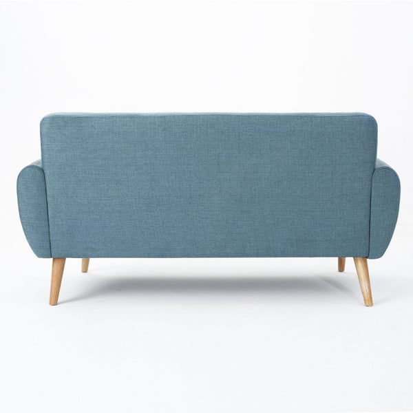 English Elm Christopher Knight Home® - sofa Mid-Century Loveseat with Button-Tufted Waffle Stitch, Upholstered Rubberwood Frame for Small Spaces Blue 60863.00BLU