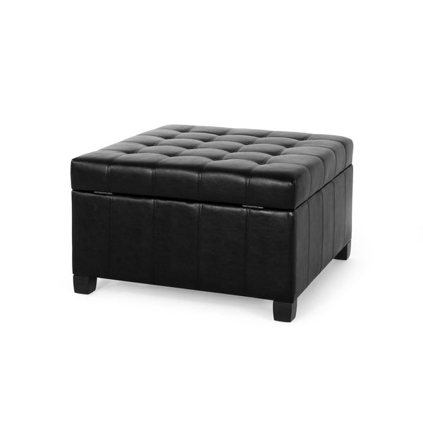 English Elm Christopher Knight Home® - ISABELLA Ottoman with Faux Leather Button-Tufted Top, Hidden Storage & Soft-Close Hinges for Home Comfort Black 74567.00MDNT