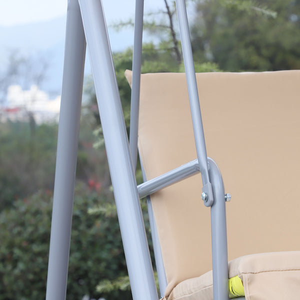 English Elm 2 Person Porch Swing Standalone with Tiltable Canopy, Cushioned 2-Seat Outdoor Swing w/ Tray & Cup Holders, Steel Frame, Beige W2225142480