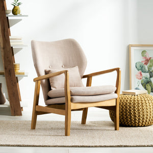 English Elm Christopher Knight Home® - Mid Mid Century Modern Fabric Club Chair with Button-Tufted Back and Accent Pillow, Tapered Birch Legs, Stylish Comfort (31.25˝W x 26.25˝D x 32.75˝H) Beige 59135.00