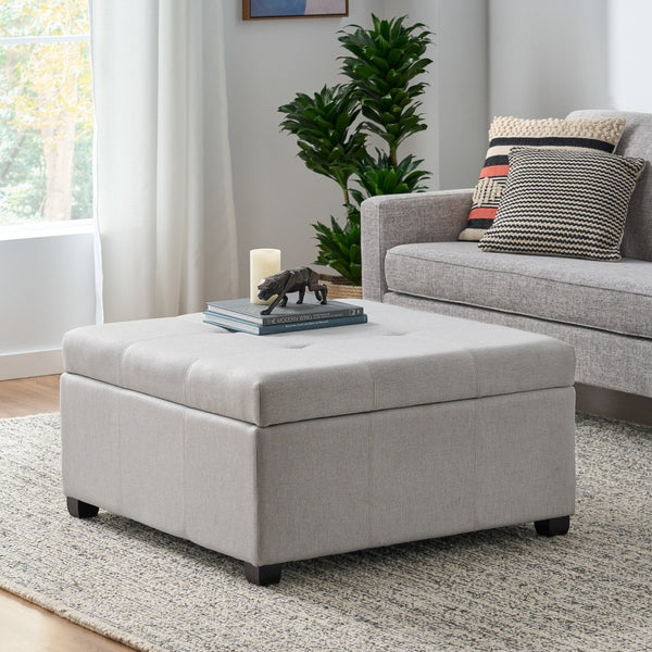 English Elm Carlsbad Tufted Waffle Lid Square Ottoman with Birch Legs for Living Room Storage 73426.00FLGY