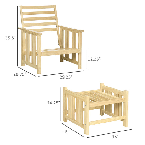 English Elm Patio Solid Pinewood 2-Piece Outdoor Lounge Set with 4" Cushions, Compact Armchair & Ottoman, Beige W2225142509