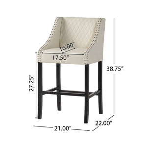 English Elm Christopher Knight Home® - EATON Barstool Ivory Quilted Bonded Leather Counter Stool with Curved Arms, Sturdy Wood Frame, No Assembly Required 57025.00