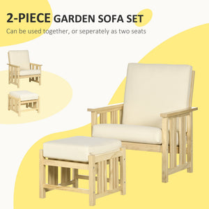 English Elm Patio Solid Pinewood 2-Piece Outdoor Lounge Set with 4" Cushions, Compact Armchair & Ottoman, Beige W2225142509