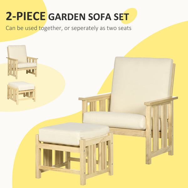English Elm Patio Solid Pinewood 2-Piece Outdoor Lounge Set with 4" Cushions, Compact Armchair & Ottoman, Beige W2225142509