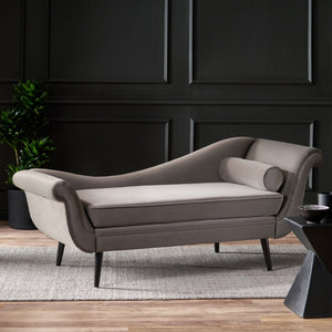 English Elm Chaise Lounge Velvet Upholstered with Birch Legs Elegant Salon Style Living Room Accent Taupe 69103.00TAU