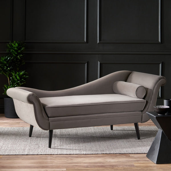 English Elm Chaise Lounge Velvet Upholstered with Birch Legs Elegant Salon Style Living Room Accent Taupe 69103.00TAU