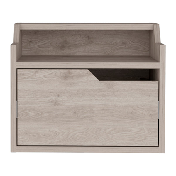 English Elm Floating Nightstand Chester Light Gray Wall-Mount Floating Shelf with Drawer, Dual-Tier Surface, Sleek Modern Bedroom Storage B092142804
