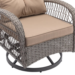 English Elm 3 Pieces Outdoor Swivel Rocker Patio Chairs Set with 360° Rotation, Tempered Glass Table & Plush Cushions khaki W640142462