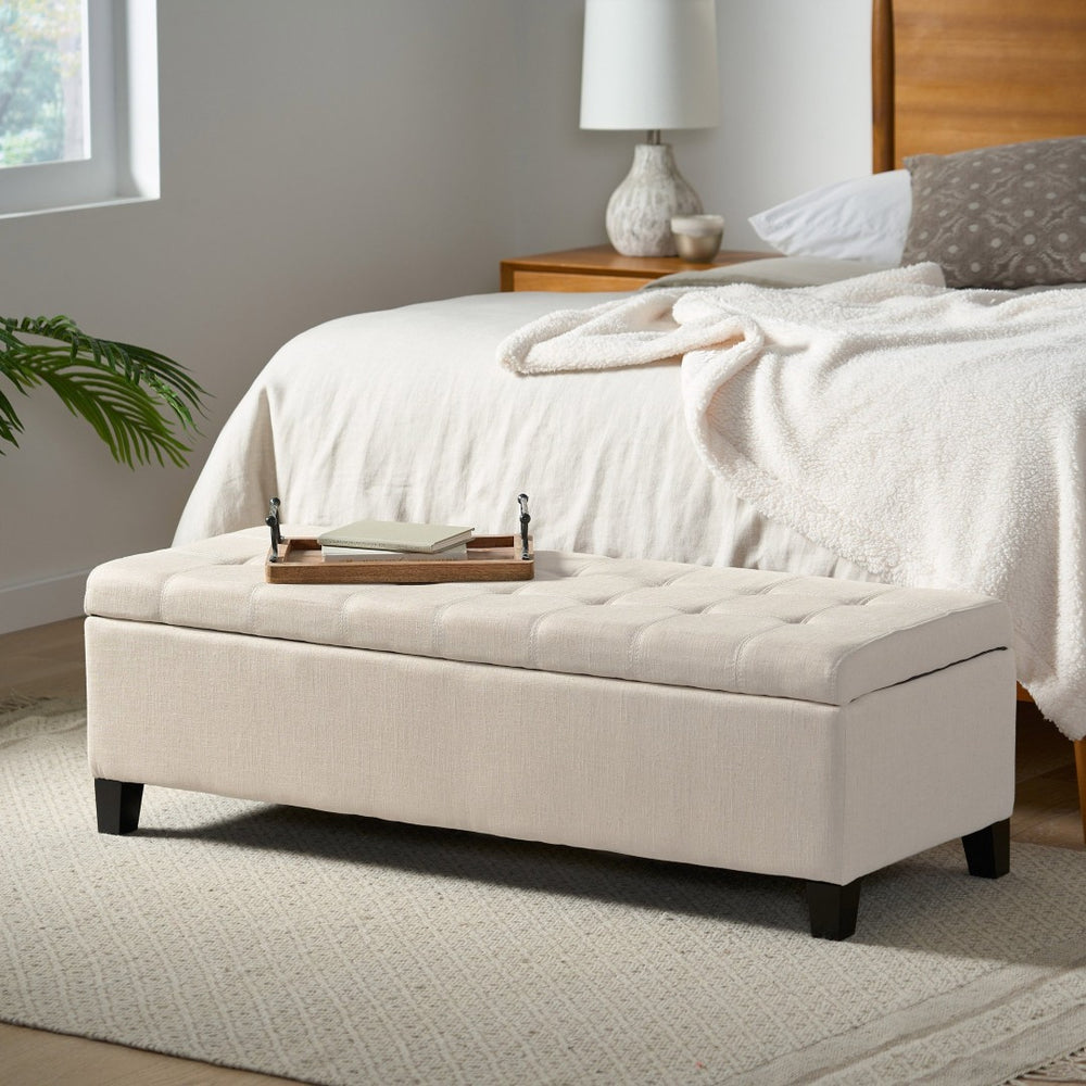 English Elm Storage Ottoman Bench with Button Tufted Waffle Lid for Bedroom or Living Room 68087.00DBGELNN