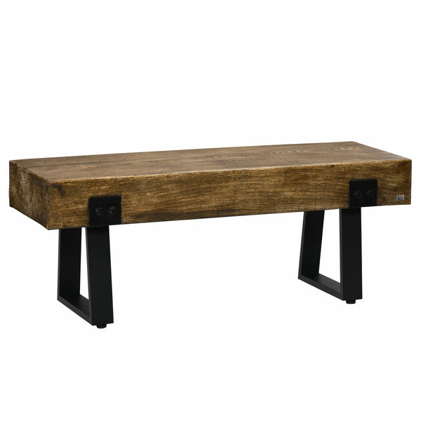 English Elm Garden Rustic Wood-Effect Concrete Bench with Black Metal Legs, Indoor/Outdoor Entryway Seating W2225142663