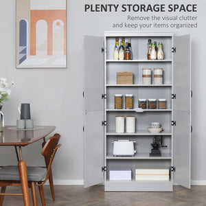 English Elm 70" Kitchen Pantry Tall Freestanding Storage Cabinet with 6-Tier Shelves, 4 Doors, Black Handles, Anti-Tip Protection Grey W2225S00026