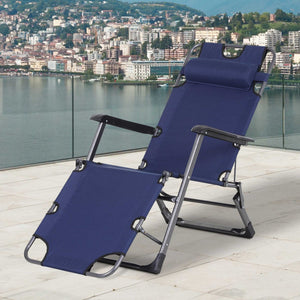 English Elm Tanning Chair with Adjustable 120°–180° Recline, Folding Lightweight Metal Frame, Pillow & Pocket - Portable Outdoor Lounge for Pool, Beach, Camping, Up to 330 lb capacity Navy W2225142469