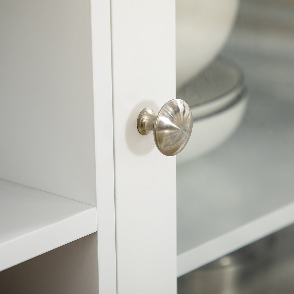 English Elm Coffee Bar Cabinet with Glass Doors, 3 Drawers, 6-Bottle Rack, Stemware Storage, White Sideboard W2225S00025