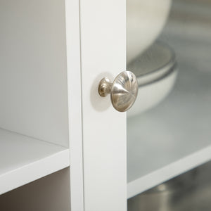 English Elm Coffee Bar Cabinet with Glass Doors, 3 Drawers, 6-Bottle Rack, Stemware Storage, White Sideboard W2225S00025