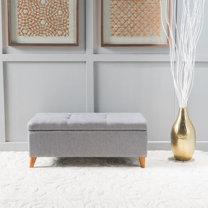 English Elm Storage Ottoman Bench with Lift Top Grey Upholstered Rolled Arm Traditional Style 74491.00GRY