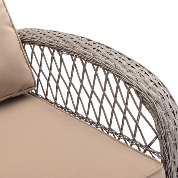 English Elm 3 Pieces Outdoor Swivel Rocker Patio Chairs Set with 360° Rotation, Tempered Glass Table & Plush Cushions khaki W640142462