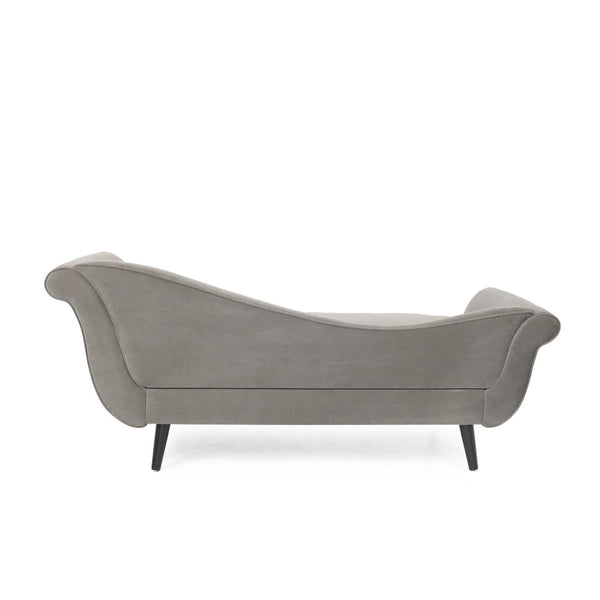 English Elm Chaise Lounge Velvet Upholstered with Birch Legs Elegant Salon Style Living Room Accent Taupe 69103.00TAU