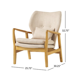 English Elm Christopher Knight Home® - Mid Mid Century Modern Fabric Club Chair with Button-Tufted Back and Accent Pillow, Tapered Birch Legs, Stylish Comfort (31.25˝W x 26.25˝D x 32.75˝H) Beige 59135.00